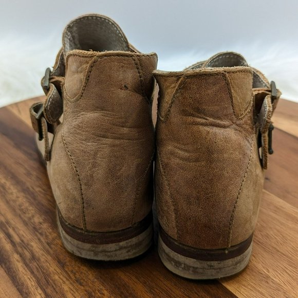 Free People Braeburn Ankle Boot 37 7 Brown Leather Double Side Buckle Distressed - Picture 7 of 14